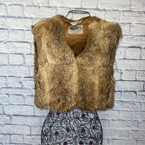 Vtg Finest Mongolia Genuine rabbit fur vest size L Made In Hong Kong Satin Lined